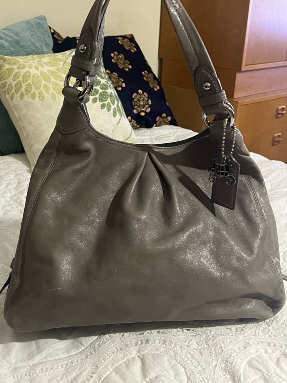 Coach 16503 Madison Maggie Leather Shoulder Bag Womens Gray